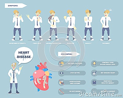 Doctor and man with heart failure, attack disease, symptoms and prevention, medical internal organs anatomy, health care Vector Illustration