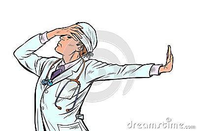 Doctor man medicine. shame denial gesture no Vector Illustration