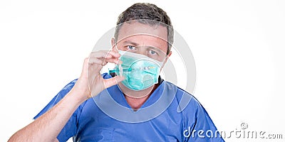 Doctor man surgical mask protective Coronavirus 2019-nCoV syringe in hand vaccine Corona covid-19 virus Stock Photo