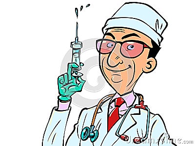 Doctor is a man with a syringe with a vaccine vaccination health disease epidemic pandemic cure Vector Illustration