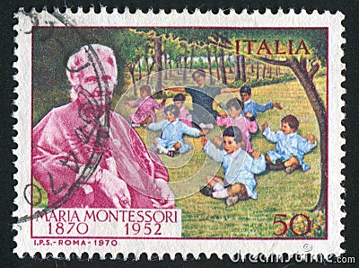 Doctor Maria Montessori and children Editorial Stock Photo