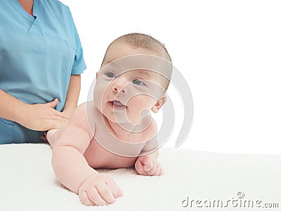 Doctor massage small caucasian baby Stock Photo