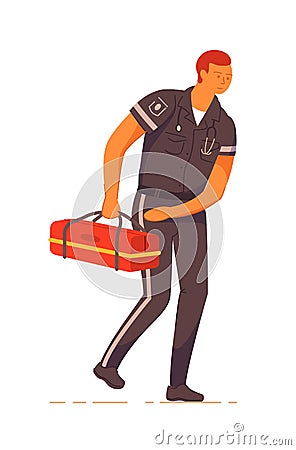Paramedic hurry with first aid kit isolated on white Vector Illustration