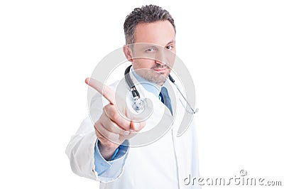 Doctor or medic saying no and making refuse gesture Stock Photo