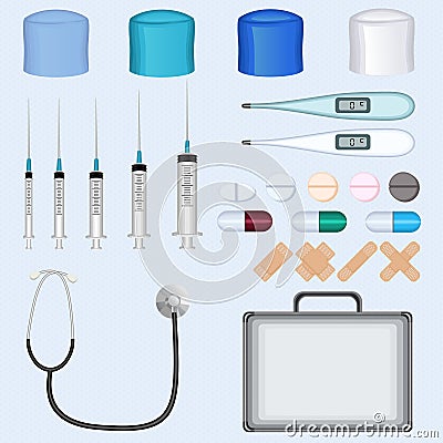 Doctor Medical Accessories Set Vector Illustration