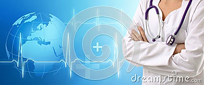 Doctor with medical background Stock Photo