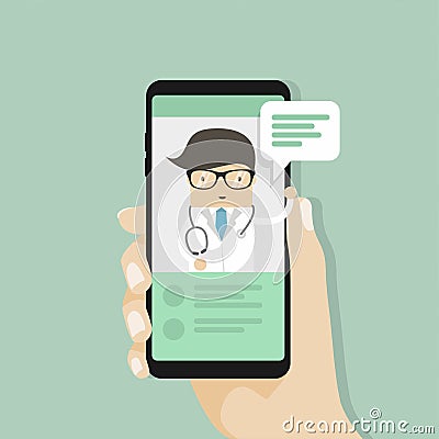 Doctor medical consultation online, Live chat with Doctor, internet health service. Vector Illustration