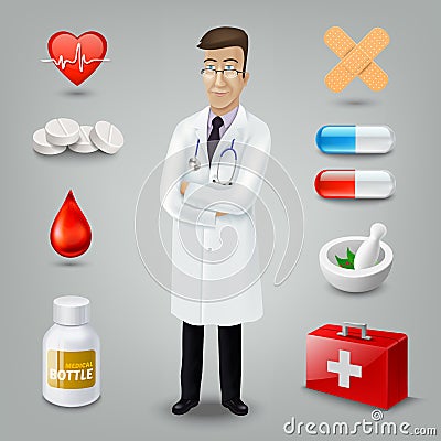 Doctor with medical object. Vector illustration Vector Illustration