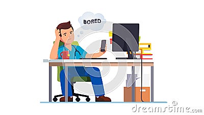 Doctor medical worker bored at work with phone Vector Illustration