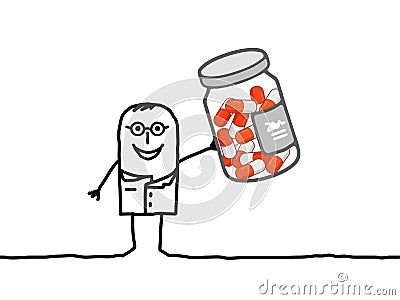 Doctor & medicine capsules Vector Illustration