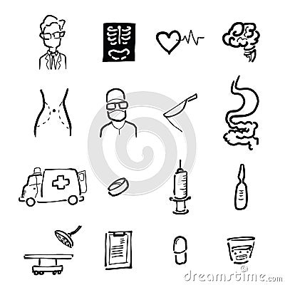 Doctor and medicine cartoon drawing icons Vector Illustration