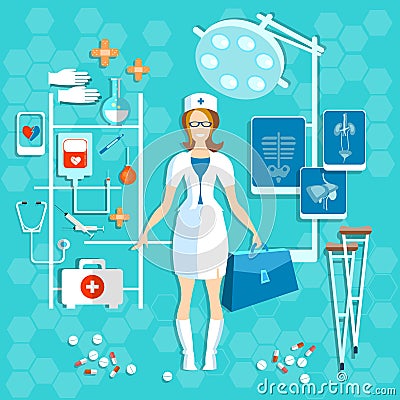 Doctor medicine medical beautiful nurse smile Vector Illustration