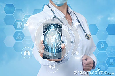 Doctor in the mobile phone app . Stock Photo