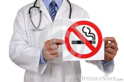 Doctor with no smoking sign Stock Photo