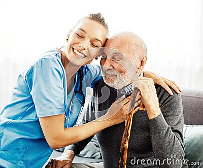 nurse doctor senior care caregiver help assistence retirement home nursing elderly man woman health support Stock Photo