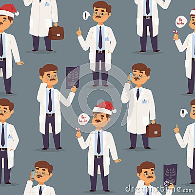 Doctor nurse character vector medical man staff seamless pattern background flat design hospital team people doctorate Vector Illustration