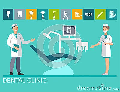 Doctor and nurse in the dental office Vector Illustration