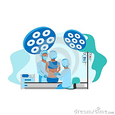 The doctor and nurse give an epidural in the operating room Vector Illustration