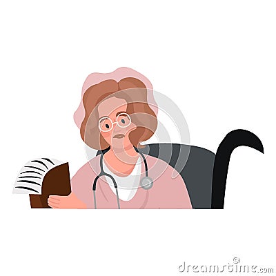 Doctor or nurse. Pensive female doctor is reading medical history Vector Illustration