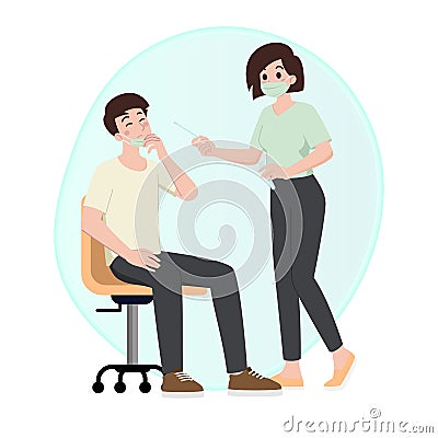 A doctor or nurse is about to do a nose swab test for a patient who comes to the hospital to check for a coronavirus infection. Vector Illustration