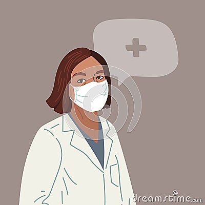 Doctor or Nurse wearing Medical Face Mask. Medical person profession modern vector flat illustration. Doctor and Cartoon Illustration