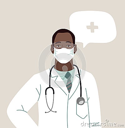 Doctor or Nurse wearing Medical Face Mask. Medical person profession modern vector flat illustration. Doctor and Cartoon Illustration