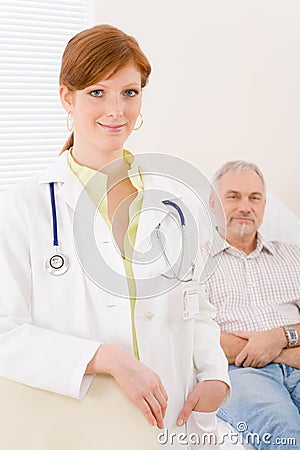 Doctor office - portrait female physician patient Stock Photo