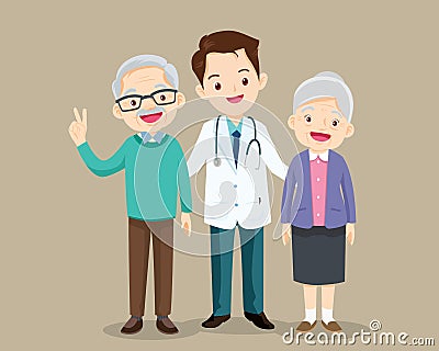 Doctor and older man patient.Senior People On Consultation With Doctor Vector Illustration