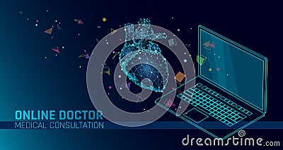 Doctor online medical app mobile applications. Digital healthcare medicine diagnosis concept banner. Human heart laptop Vector Illustration