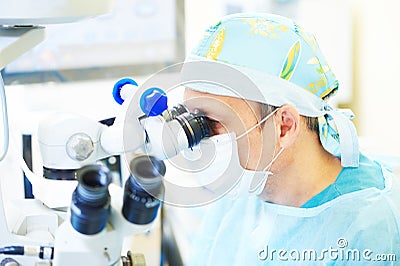 Doctor ophthalmologist surgeon in operation room Stock Photo