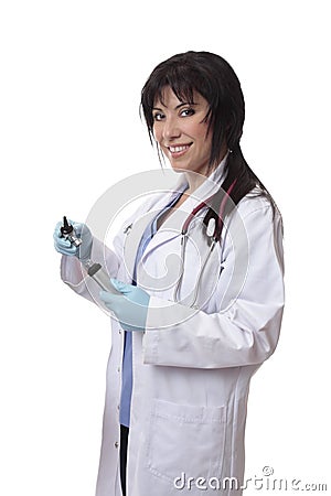 Doctor with otoscope Stock Photo