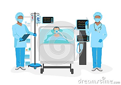 Doctor with a patient in intensive care Vector Illustration