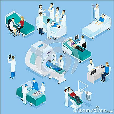 Doctor And Patient Isometric Set Vector Illustration