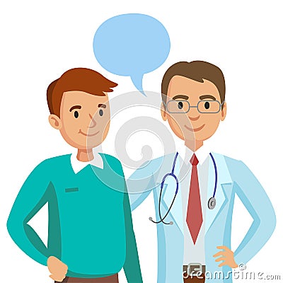 Doctor and patient. Man talking to physician. Vector Vector Illustration