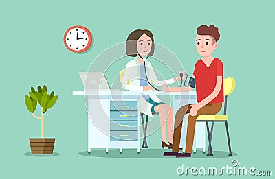 Doctor and patient measuring blood pressure Vector Illustration