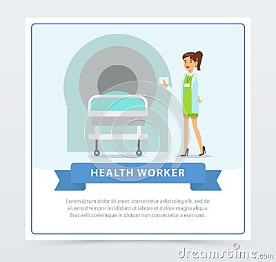 Doctor and patient in MRI room at hospital, health worker banner flat vector element for website or mobile app Vector Illustration