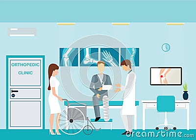 Doctor and patient at Orthopedic clinics and diagnostic centers. Vector Illustration