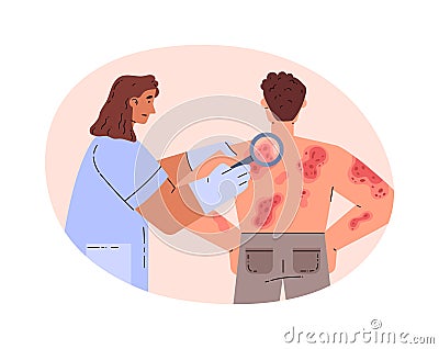 Doctor and patient with skin diseases. Vector illustration on white. Vector Illustration