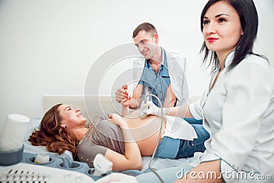 Doctor and patient. Ultrasound equipment. Diagnostics and Sonography Stock Photo