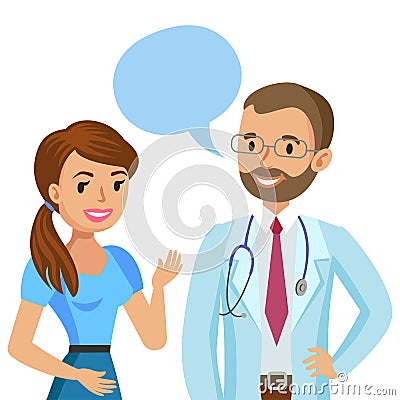 Doctor and patient. Woman talking to physician. Vector Vector Illustration