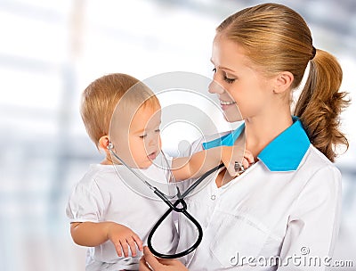 Doctor pediatrician and patient happy child baby Stock Photo