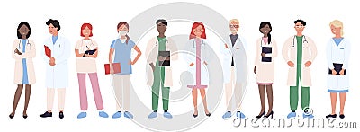 Doctor people vector illustration, cartoon man woman medical group of doctor characters, professional hospital worker Vector Illustration