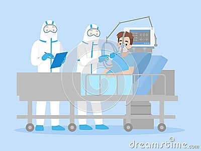Doctor in Personal protective suit PPE Clothing is treating a Man Vector Illustration