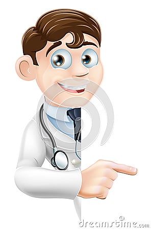 Doctor Pointing at Banner Vector Illustration