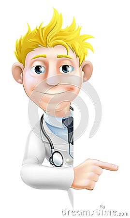 Doctor Pointing at Sign Vector Illustration