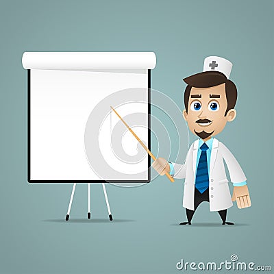 Doctor points on flipchart Vector Illustration