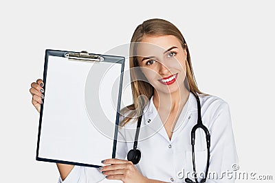 Doctor posing with empty blank Stock Photo