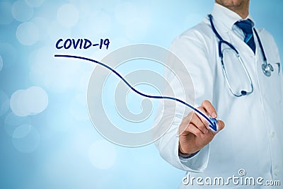Doctor practitioner draw graph of descending covid-19 positive patients Stock Photo