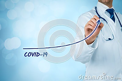 Doctor practitioner draw graph of increasing covid-19 positive patients Stock Photo