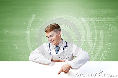 Doctor presenting banner Stock Photo